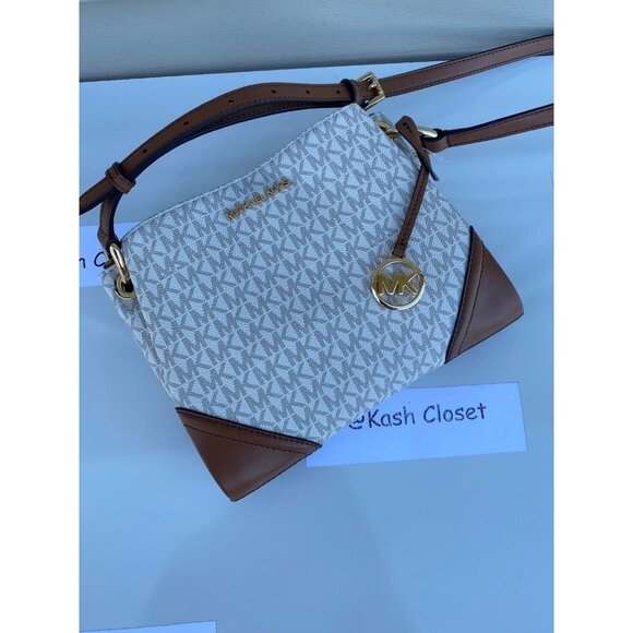 Michael Kors crossbody nicole large triple compartment bag MK signature vanilla - Picture 1 of 9